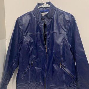 Bradley bayou leather jacket blue Lined White Stitch Detail